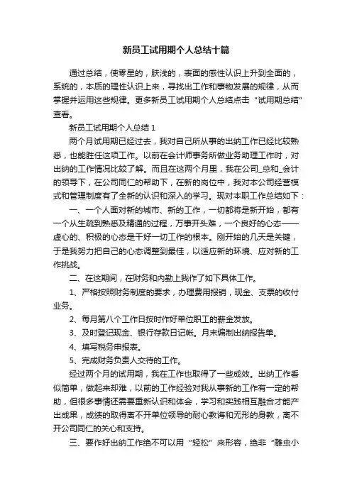 新员工试用期个人总结十篇