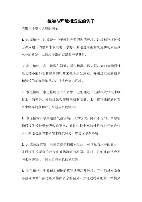 植物与环境相适应的例子
