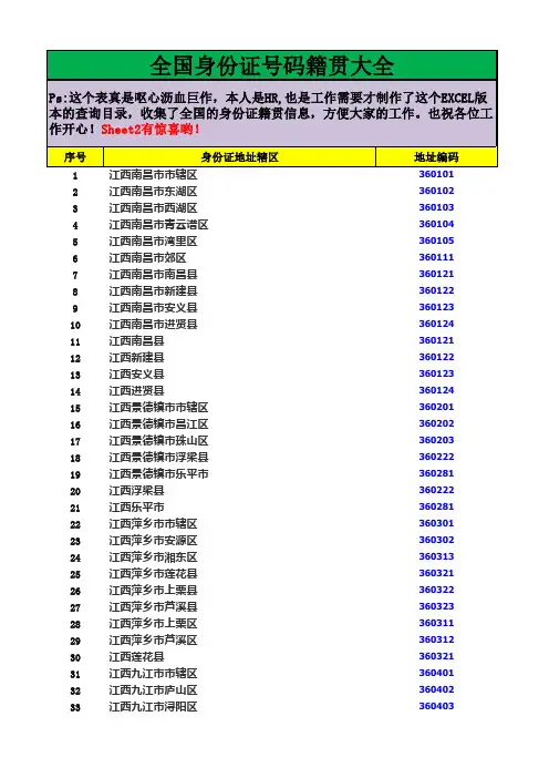 身份证籍贯查询大全