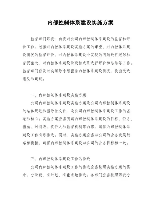 内部控制体系建设实施方案