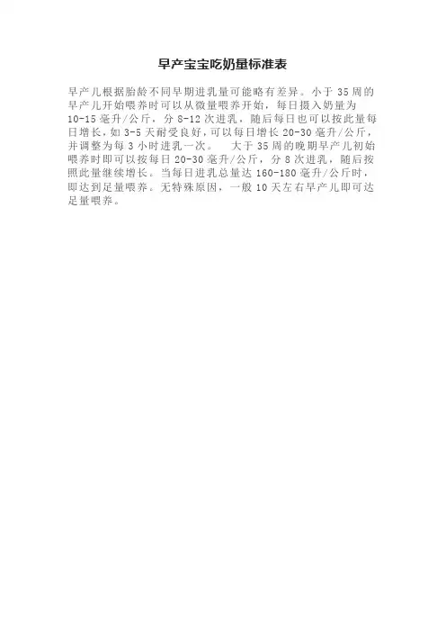 早产宝宝吃奶量标准表