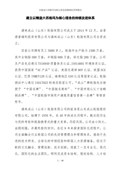 以精益六西格玛为核心理念的精细化管理模式