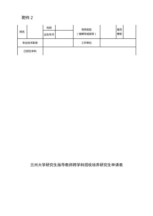 兰州大学研究生指导教师跨学科招收培养研究生申请表