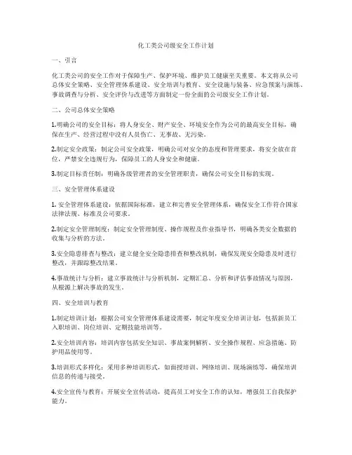 化工类公司级安全工作计划