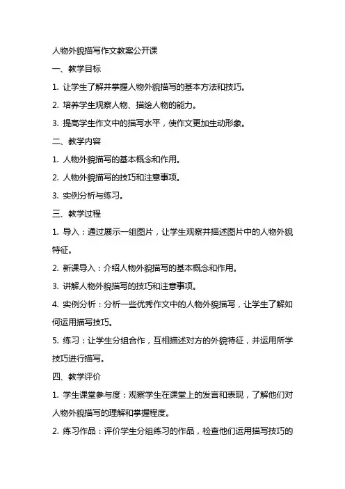 人物外貌描写作文教案公开课