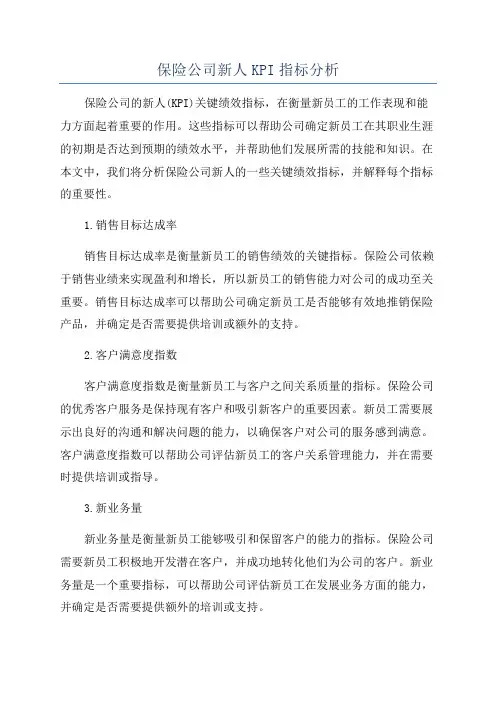 保险公司新人KPI指标分析