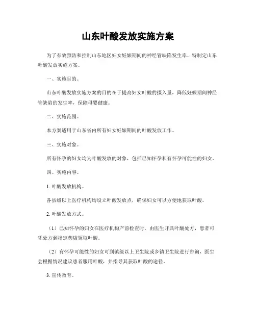山东叶酸发放实施方案