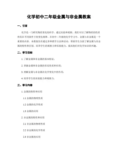 化学初中二年级金属与非金属教案
