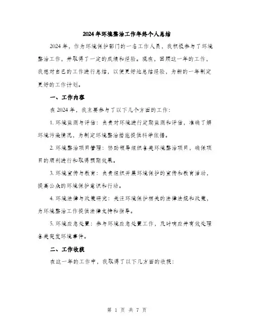 2024年环境整治工作年终个人总结(三篇)