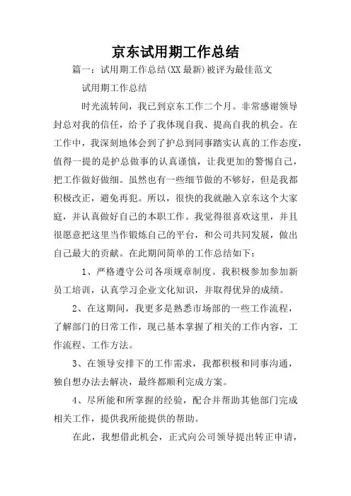 京东试用期工作总结