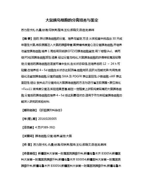 大鼠胰岛细胞的分离培养与鉴定