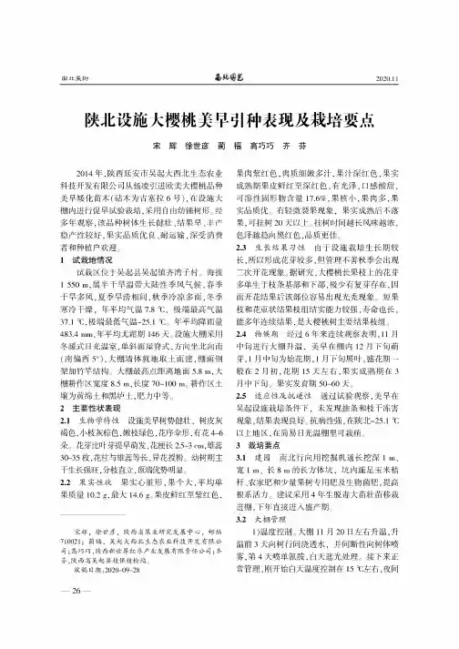 陕北设施大樱桃美早引种表现及栽培要点