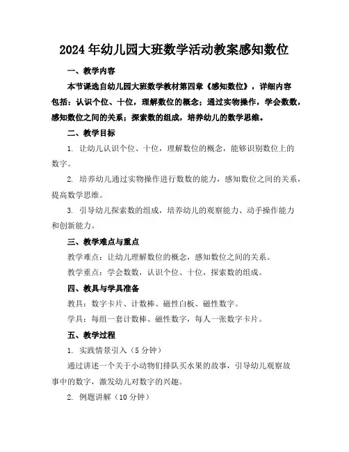 2024年幼儿园大班数学活动教案感知数位