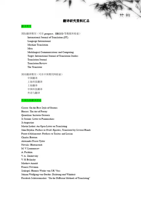 翻译研究资料汇总