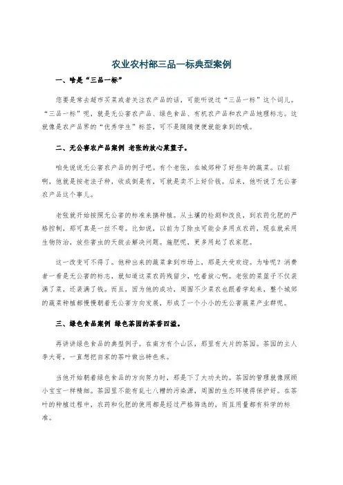农业农村部三品一标典型案例