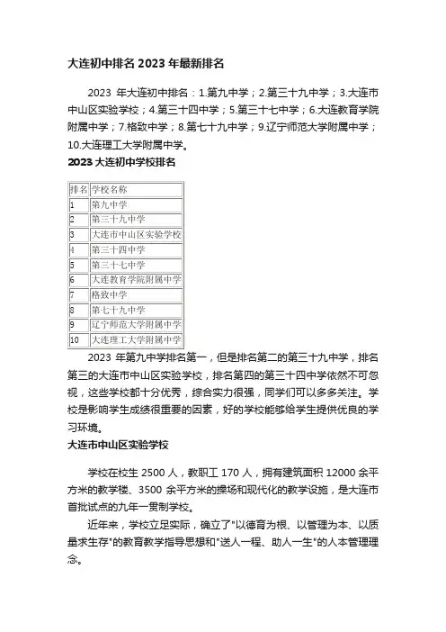 大连初中排名2023年最新排名