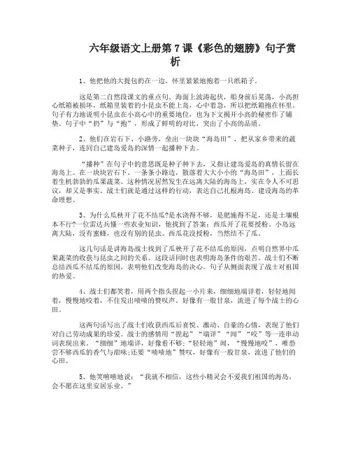 六年级语文上册第7课彩色的翅膀句子赏析