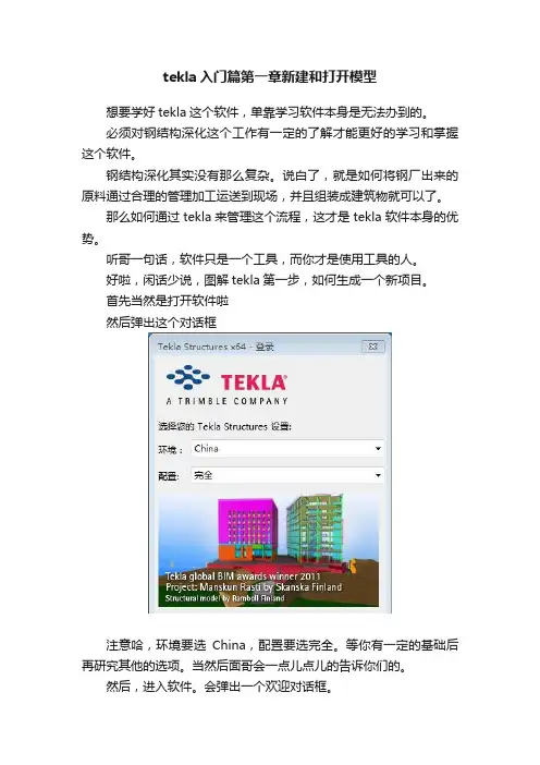 tekla入门篇第一章新建和打开模型