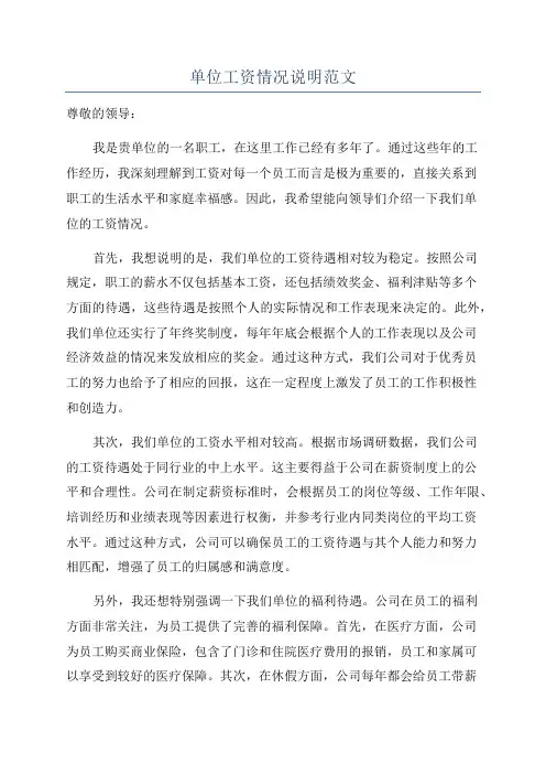 单位工资情况说明范文