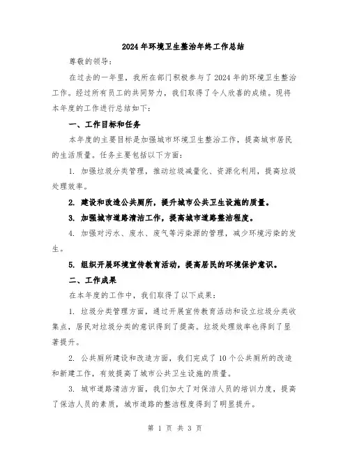 2024年环境卫生整治年终工作总结