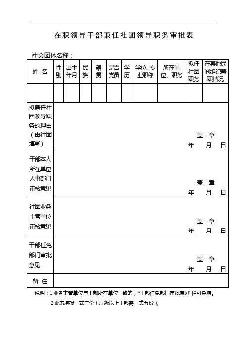 在职领导干部兼任社团领导职务审批表