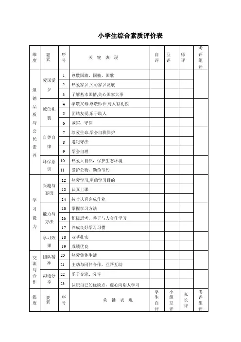 小学生综合素质评价表45100