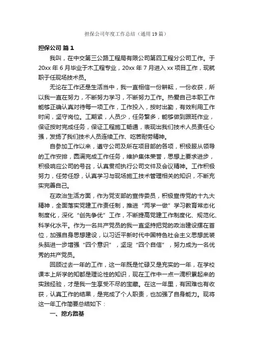 担保公司年度工作总结（通用19篇）