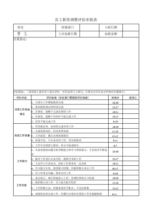 员工薪资调整评估审批表