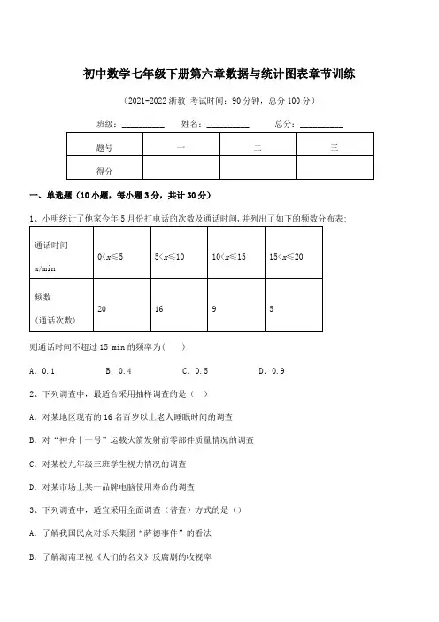 精品解析2021-2022学年浙教版初中数学七年级下册第六章数据与统计图表章节训练试题(含答案解析)