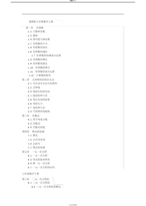 冀教版数学目录