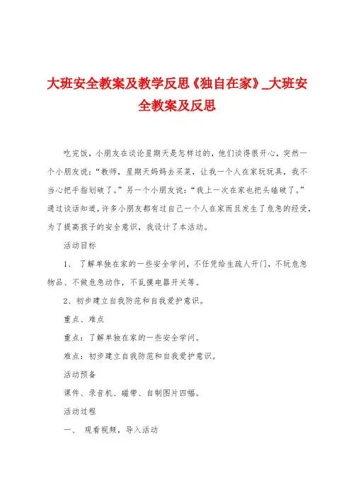 大班安全教案及教学反思《独自在家》