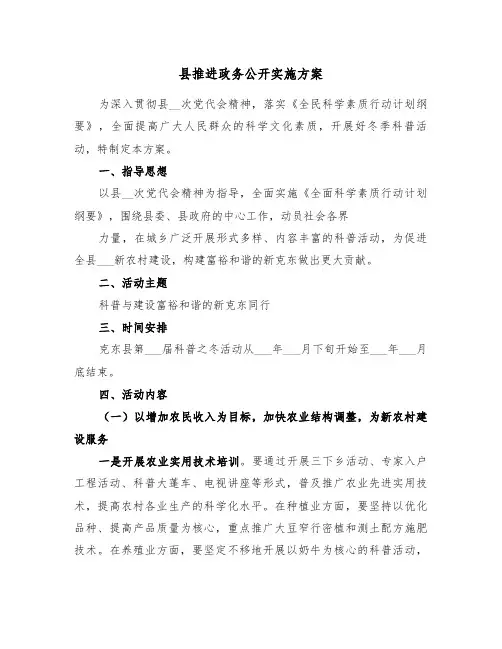 县推进政务公开实施方案(3篇)