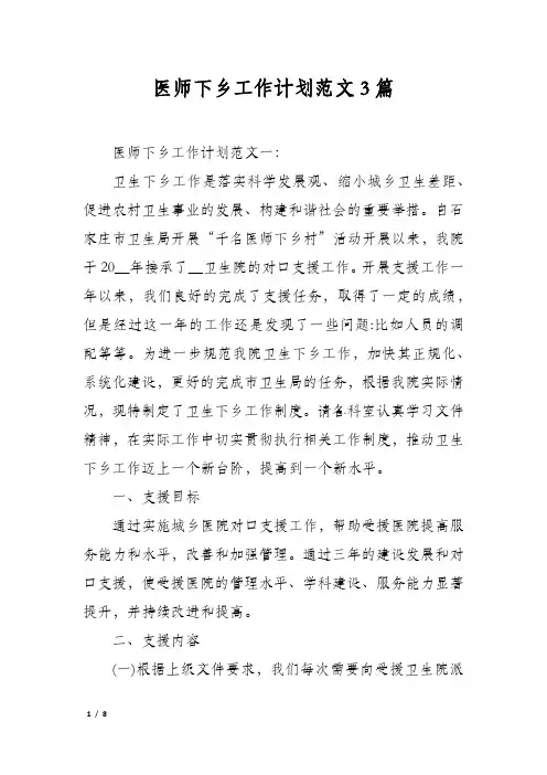 医师下乡工作计划范文3篇