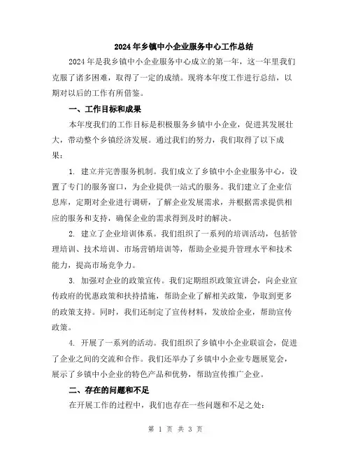 2024年乡镇中小企业服务中心工作总结