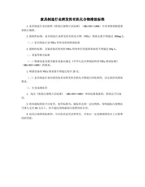 家具制造行业挥发性有机化合物排放标准