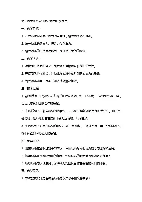 幼儿园大班教案《同心协力》含反思