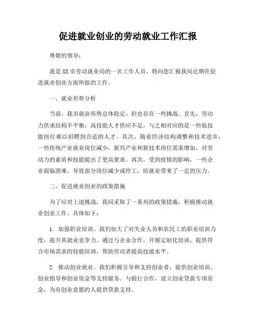 促进就业创业的劳动就业工作汇报
