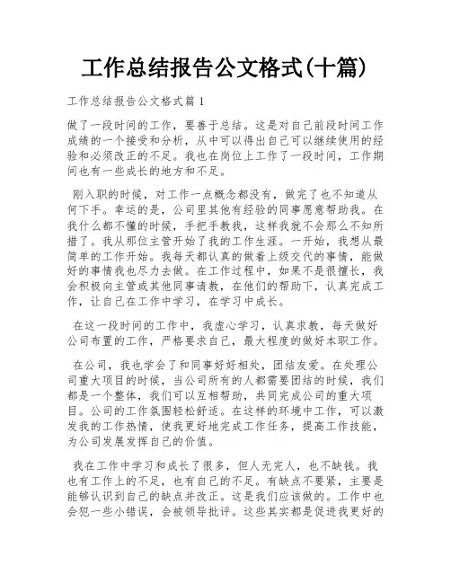 工作总结报告公文格式(十篇)