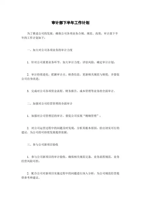 审计部下半年工作计划