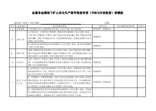 金属非金属地下矿山安全生产条件现场审查(开拓与开采检查)表模板