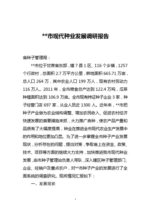 某某市现代种业发展调研报告