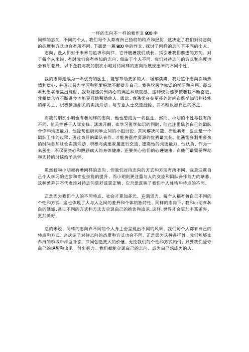 一样的志向不一样的我作文800字