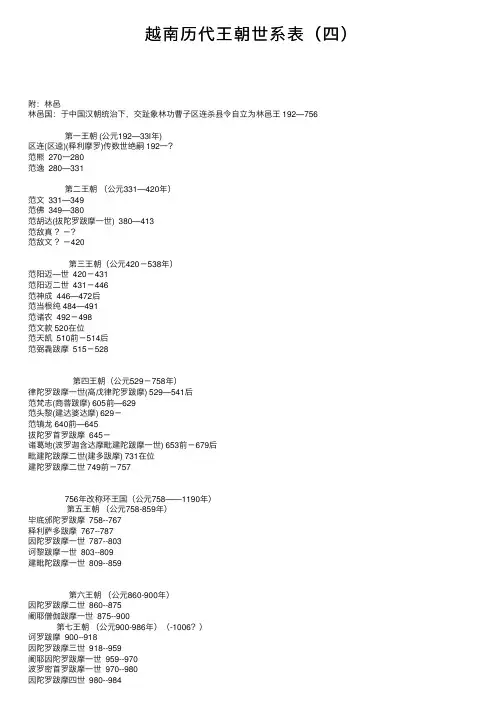 越南历代王朝世系表（四）