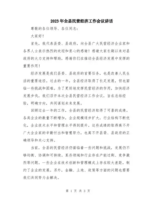2023年全县民营经济工作会议讲话