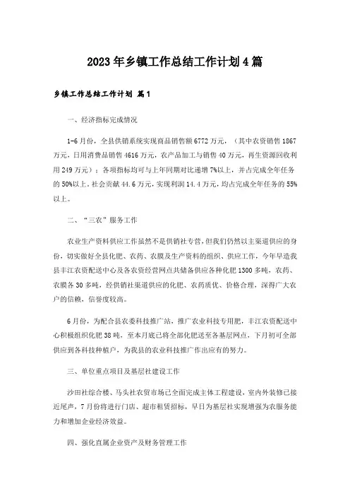 2023年乡镇工作总结工作计划4篇