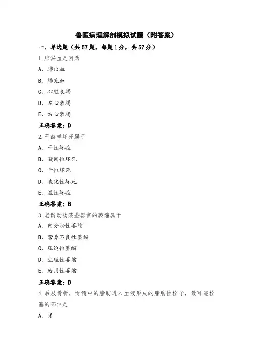 兽医病理解剖模拟试题(附答案)