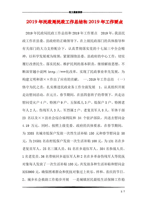 2019年民政局民政工作总结和2019年工作要点