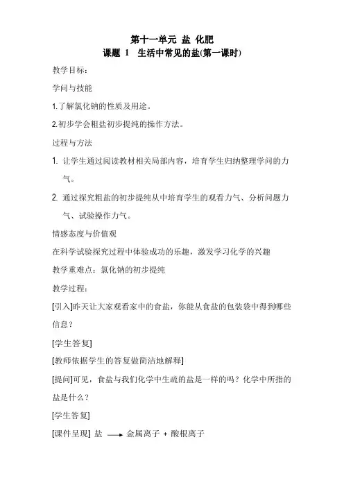 《生活中常见的盐》教案