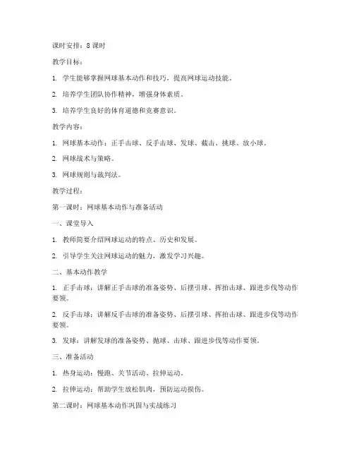 大学网球课全套教案设计