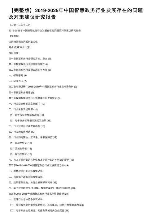 【完整版】2019-2025年中国智慧政务行业发展存在的问题及对策建议研究报告